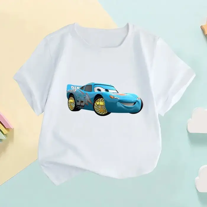 T-shirt de dessin animé avec imprimé Pixar CARS pour enfants, t-shirts à manches courtes pour bébés 