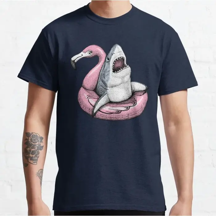 Mignon requin de piscine-Ahhh temps de détendre drôle océan animal à manches courtes col rond T-shirt pour hommes grande taille hauts pour adultes S-6xl