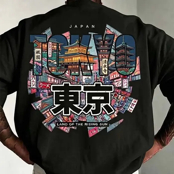 T-shirts d'été pour hommes avec imprimé lettres Tokyo