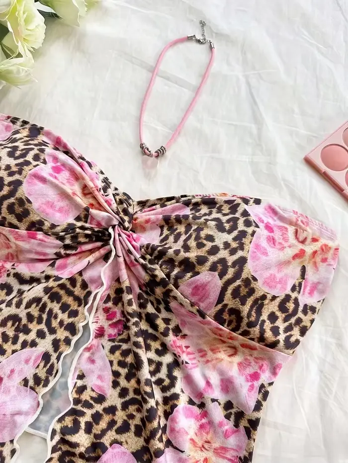 Top court, débardeur de fête pour femme avec motif floral rouge
