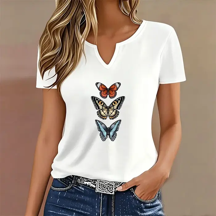 T-shirt papillon coloré printemps-été