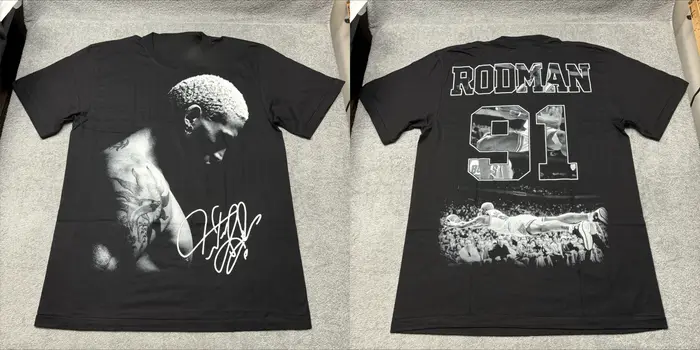 T-shirt en coton à manches courtes avec imprimé visage de Dennis Rodman pour hommes et femmes