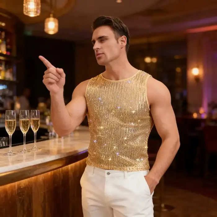 Débardeur scintillant pour homme avec strass