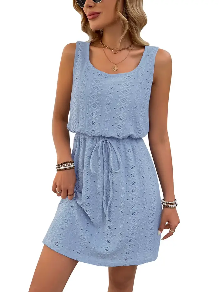 Robe sans manches avec ceinture pour femmes, tenue d'été décontractée prête pour les vacances