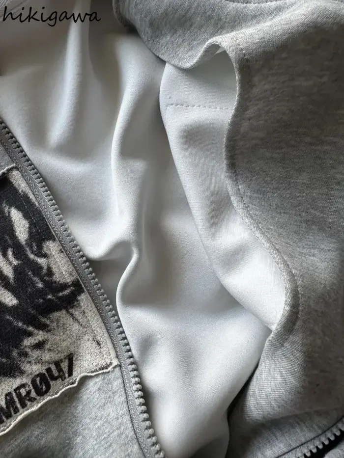 Sweat-shirts à capuche vêtements pour femmes rétro Patchwork Portrait imprimé vestes Y2k hauts 2025 Ropa Mujer
