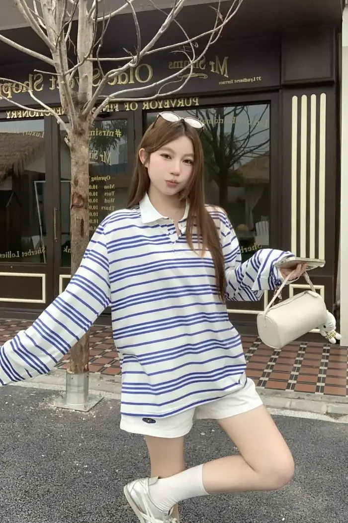 T-shirt à manches longues et col Polo pour femme