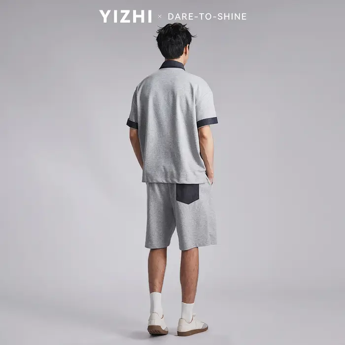 Ensemble Polo Homme Tendance à Col Contrastant et Demi-Zip Effet Deux Pièces