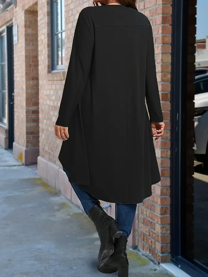 Grande taille femmes élégant ourlet asymétrique à manches longues T-Shirt col rond haut décontracté couleur unie toutes saisons vêtements pull