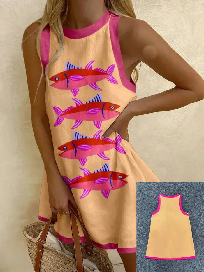 Vacances en bord de mer Sardine poissons tropicaux déclenchant sans manches Mini robes surdimensionn