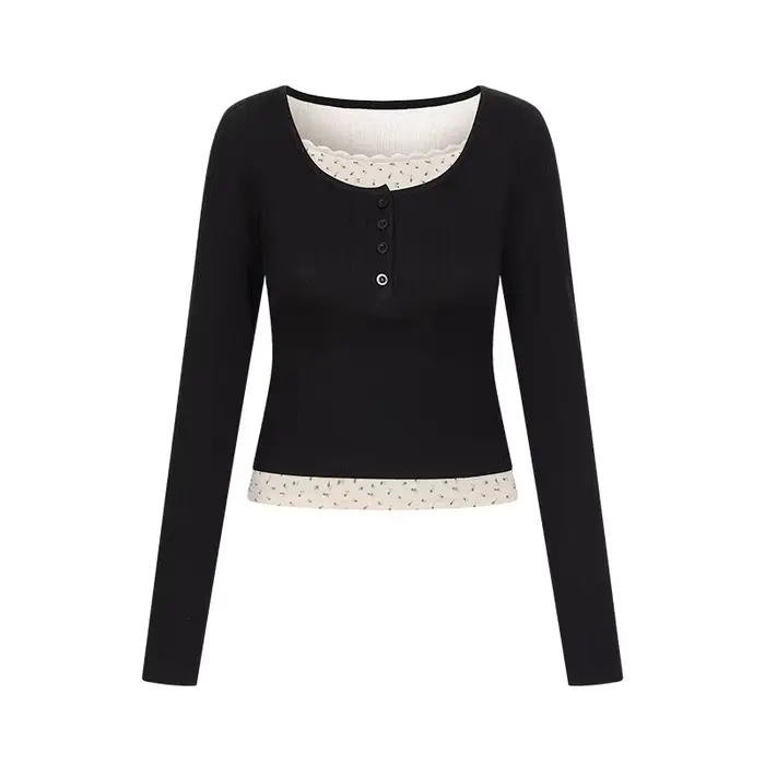 T-shirt à manches longues pour femmes, col en U, haut Slim, Style français, vêtements pour femmes av