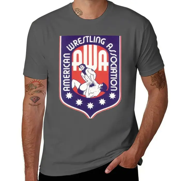 AWA - T-shirt de l'American Wrestling Association, t-shirt décontracté basique à manches courtes