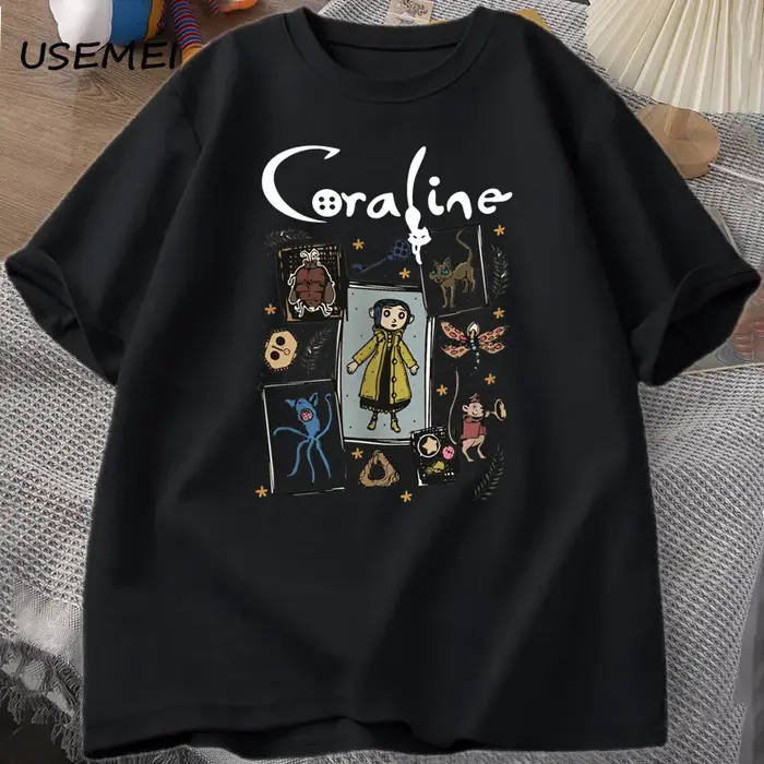 Coraline Halloween T-shirt femmes hommes effrayant Vintage T-shirt Harajuku automne à manches courte