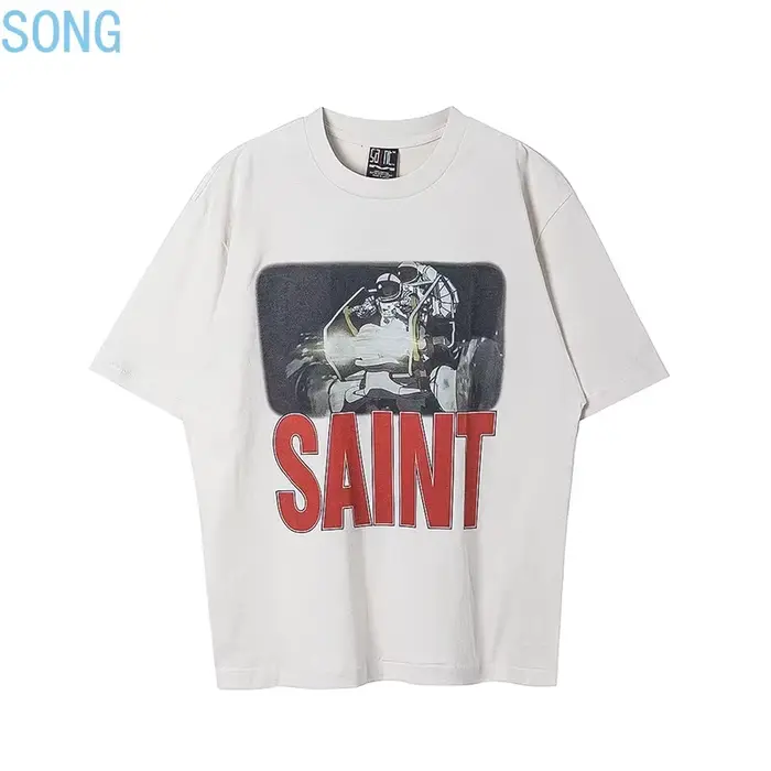 T-shirts amples et oversize Saint 2025 à manches courtes, style rétro, nouveau, noir et blanc, col rond, en coton imprimé, pour hommes et femmes 2026