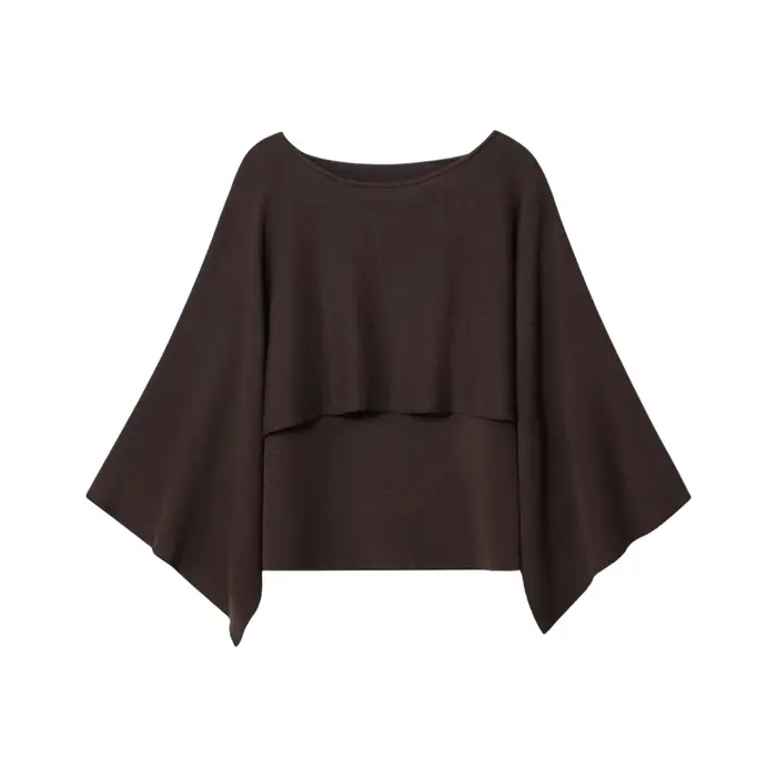 Haut élégant en tricot superposé pour femme, col ample, en fibre de polyester, col rond, manches courtes, confortable et décontracté