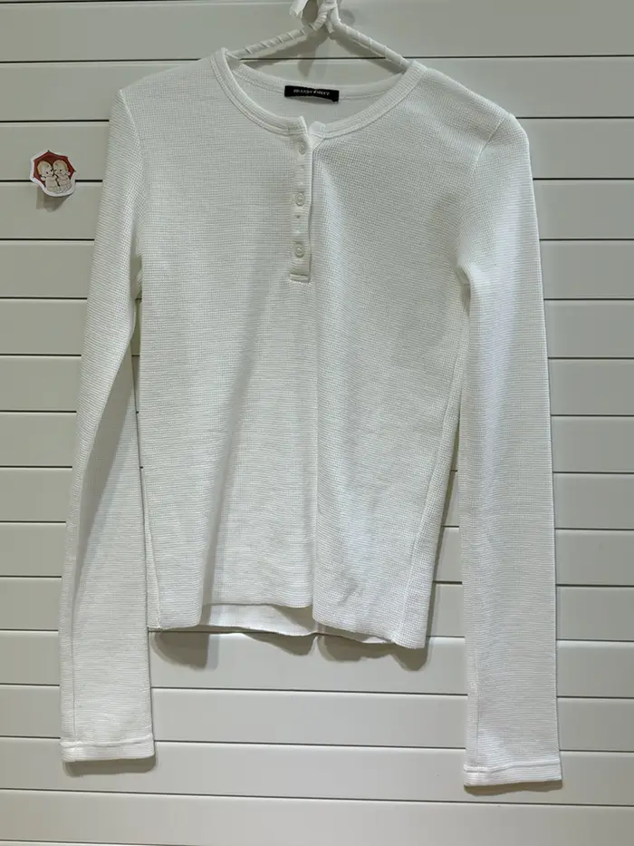 Gris gaufre mince à manches longues T-Shirt femmes printemps boutons col rond rétro Y2k