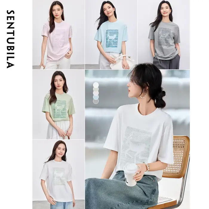 T-shirt femme SENTUBILA Line Art, collection Printemps 2026, coupe décontractée, col rond, manches c