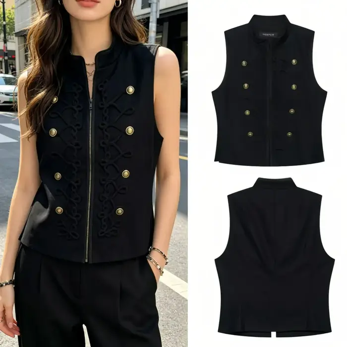Nouvelle Chemise Noire Sans Manches Boutonnée Slim pour Femme – Collection Été 2026 – Chic Décontracté