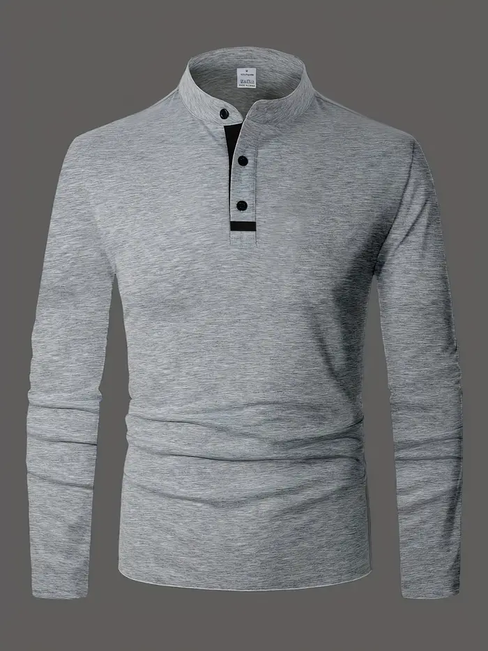 Un polo élégant à col rond pour hommes, uni épissé, adapté à porter à la maison en été, automne et h