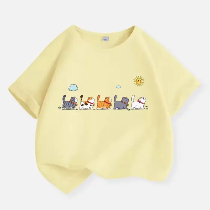 T-shirt en coton de la famille des chats pour garçons