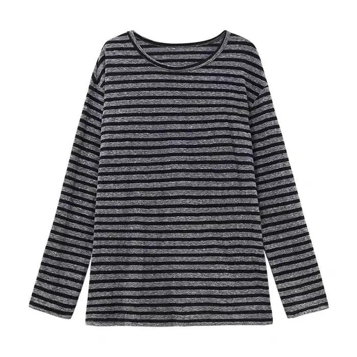 T-shirt rayé à manches longues et col rond pour Femme