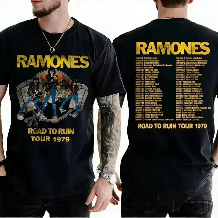 T-shirt décontracté rétro à manches courtes pour homme, style punk Ramones, collection été 2026, le 