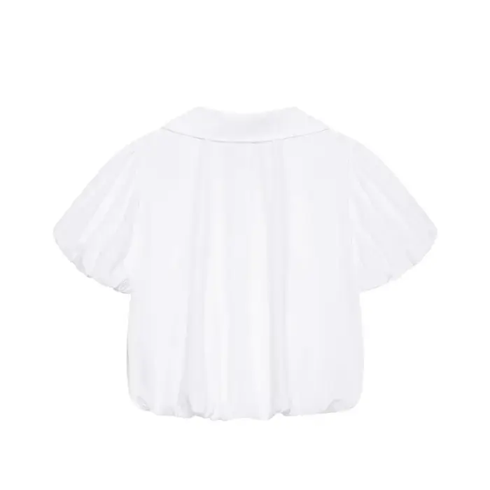 Chemisier ballon pour femme Nouvelle collection Printemps-Été 2026 – Blouse simple à col en V et manches courtes