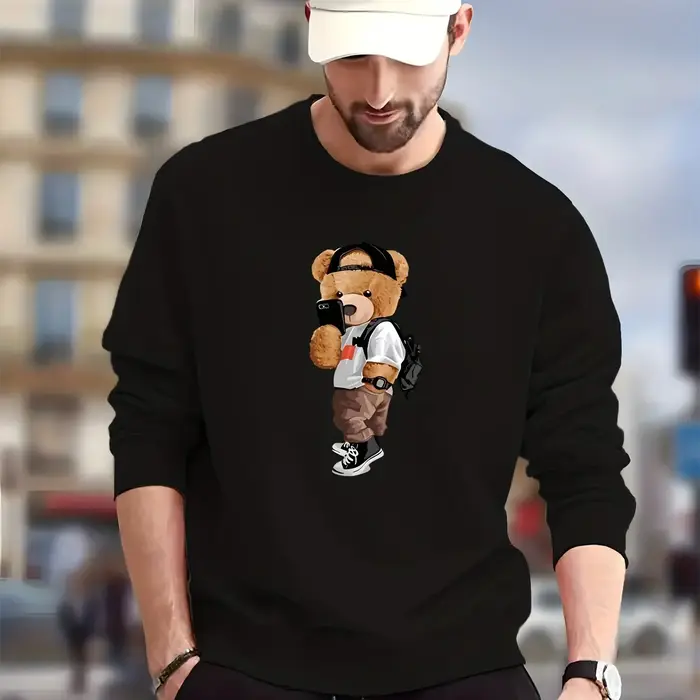 Sweat-shirt à imprimé ours en peluche pour homme
