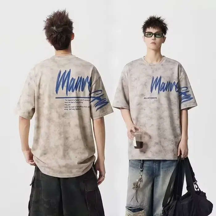 T-shirts Oversize Homme Tie-Dye Imprimé Lettres Vintage Décontractés Style Rétro Streetwear Y2K Mode Été 2026