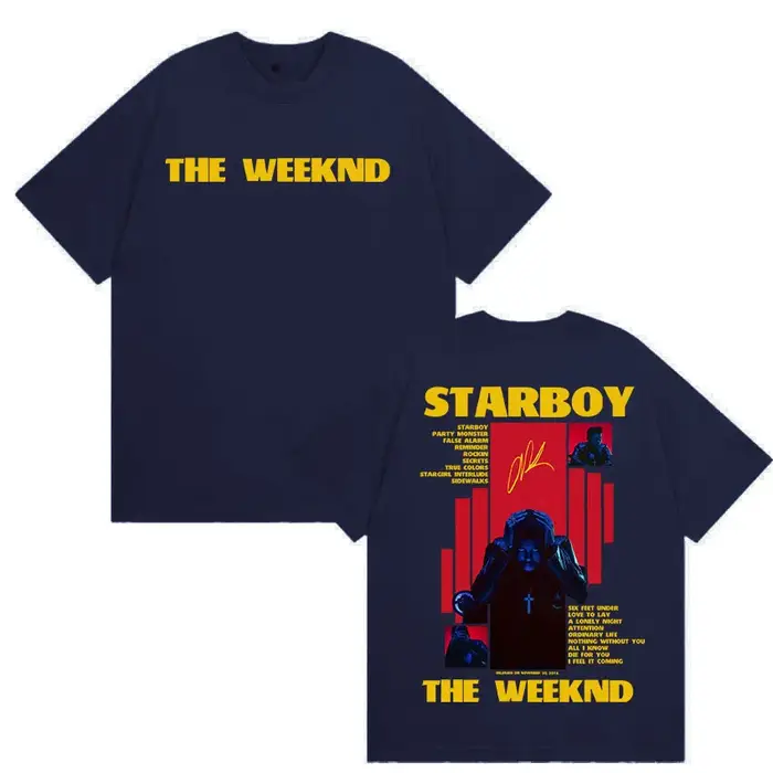 Rappeur THE WEEKND STARBOY Album 2025 Merch t-shirts hommes rue gothique Hip Hop rétro coton à manches courtes T-shirt Y2k Streetwear