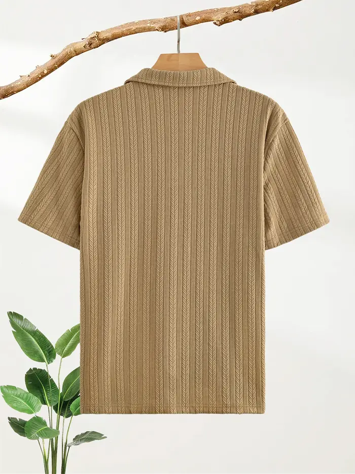 Polo pour homme en tricot jacquard tridimensionnel à manches courtes avec col demi-zip en V