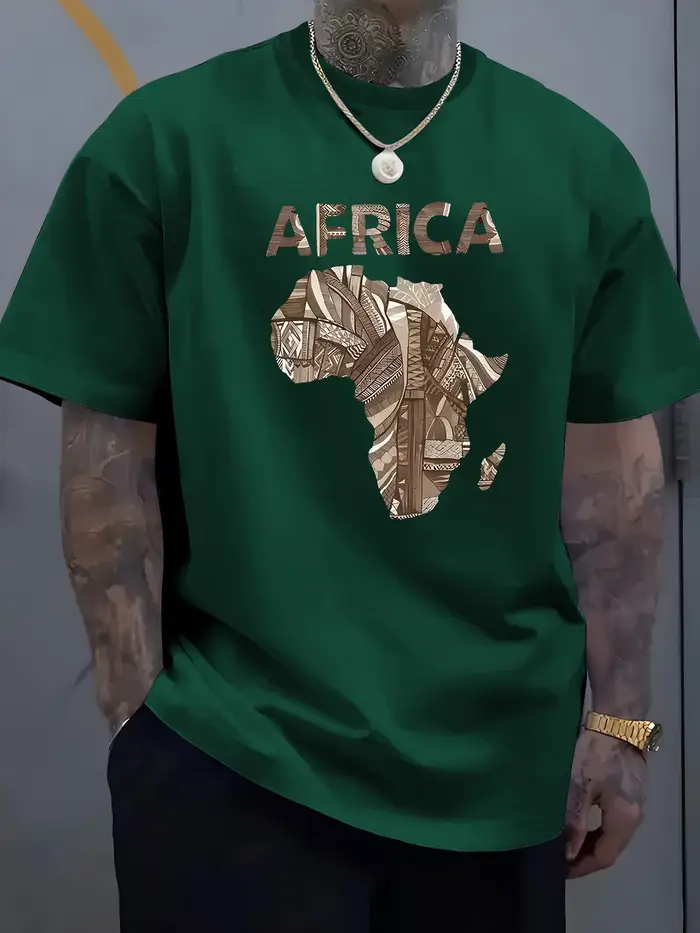 T-shirt décontracté pour homme en coton 100% avec motif inspiré de la carte d'Afrique
