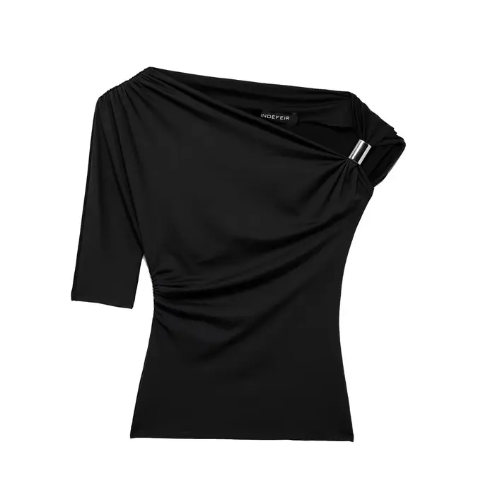 T-shirt en nylon asymétrique coupe ajustée
