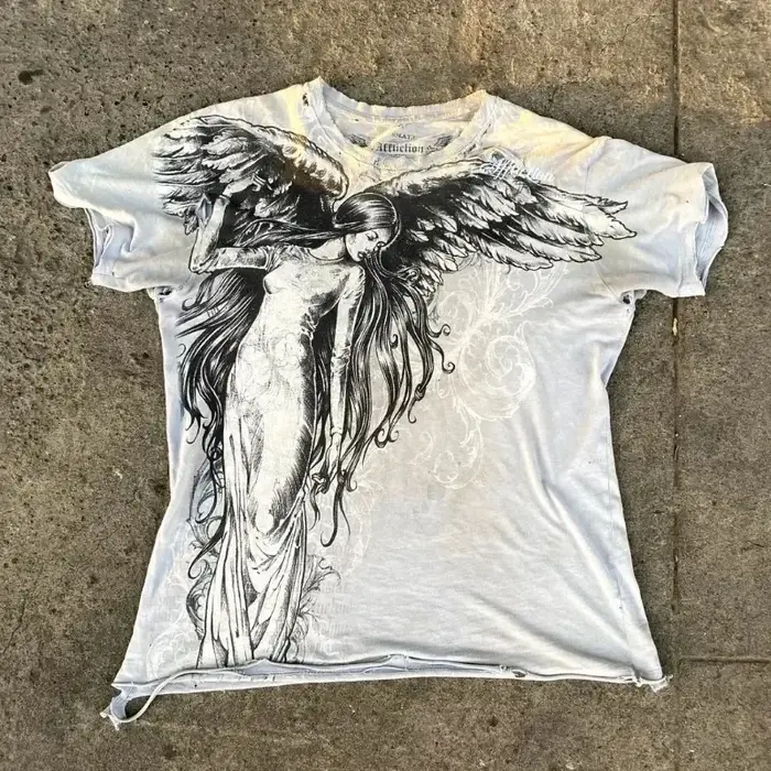 Affliction rouge manches courtes hommes femmes Y2K rétro décontracté haute rue pur coton T-shirts no