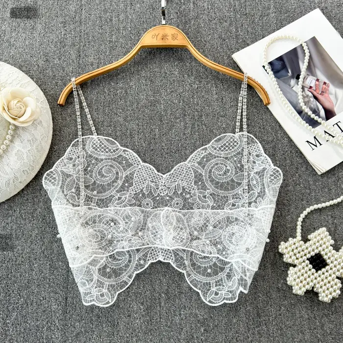 Haut court en dentelle transparente pour femme