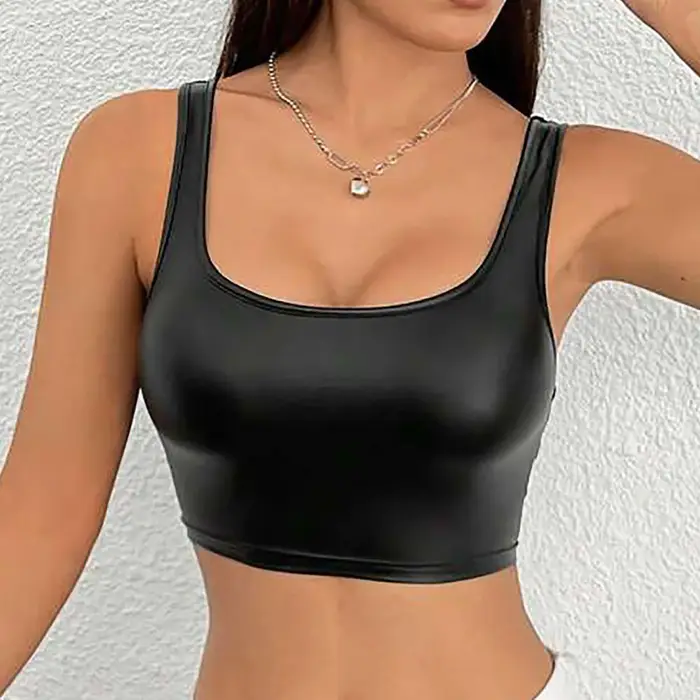 Débardeurs pour femmes 1 pièce body en cuir sous-vêtements Sexy col carré sans manches minceur Camisole intégré