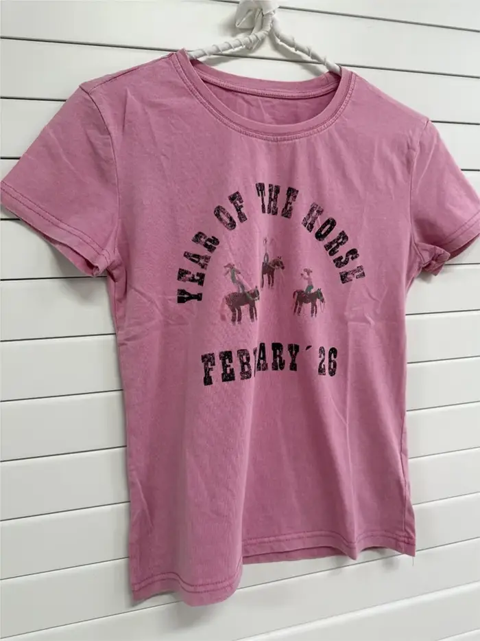 T-shirts pour femmes en coton rose à imprimé lettres