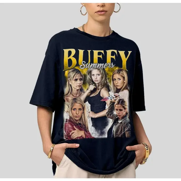 T-shirt style collage Buffy, chasseuse de vampires, années 90, nouveau style rétro, unisexe, en coto