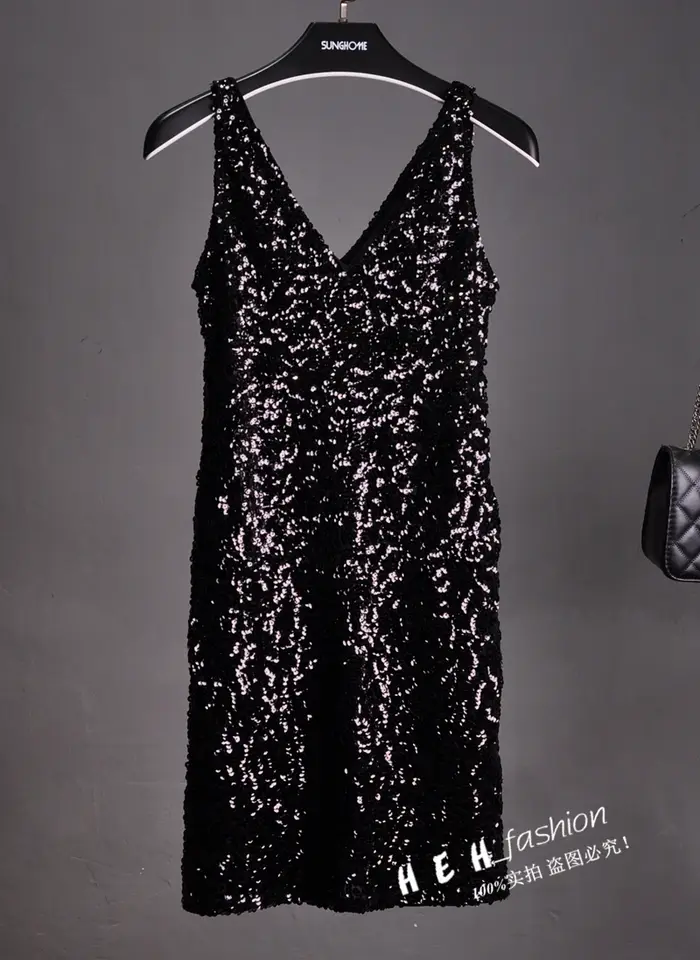 Marée paillettes sans manches gilet rendre Double col en v dos nu Sexy scène dîner fille robes