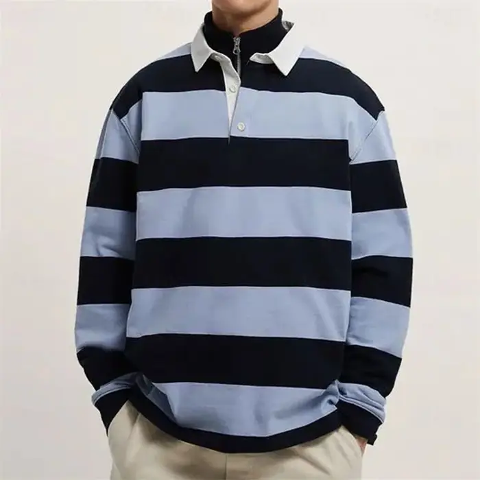 Polo rayé à manches longues pour hommes