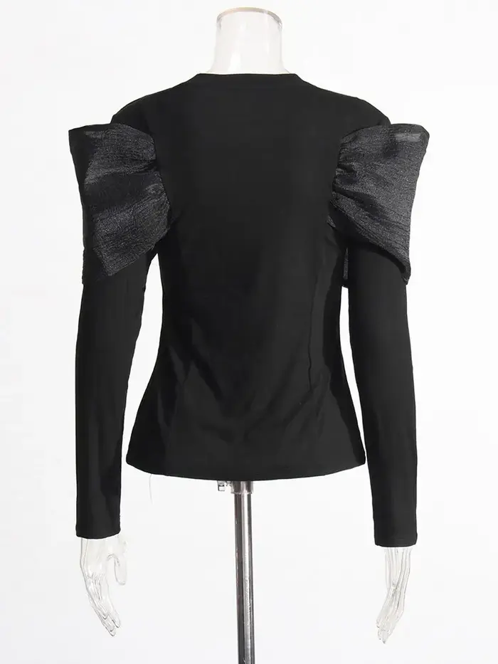 TWOTWINSTYLE Solide Patchwork Bowknot Minceur T-shirt Pour Les Femmes Col Rond À Manches Longues Min