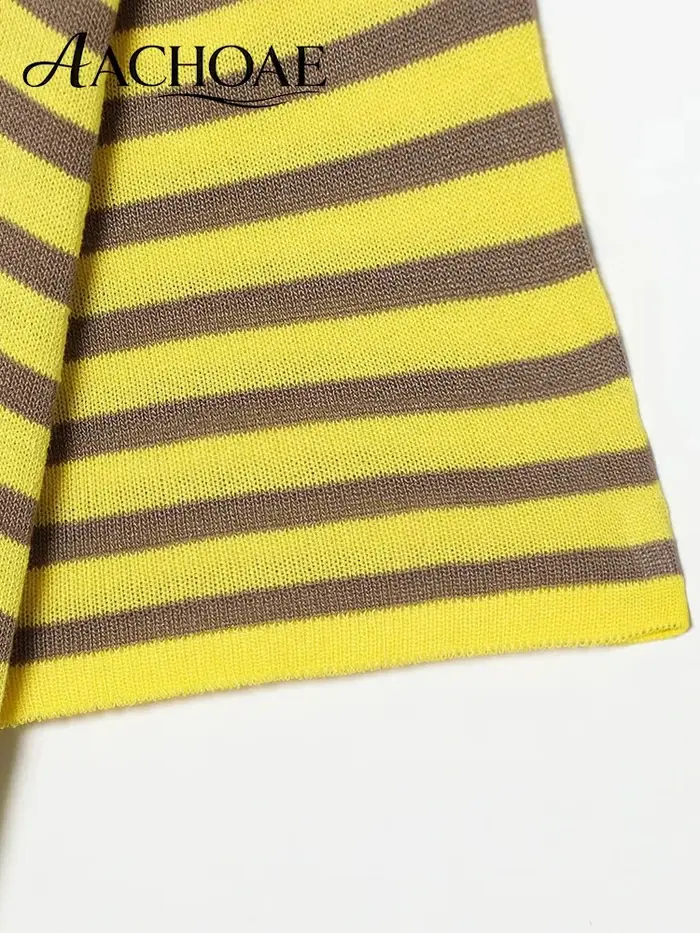 AACHOAE T-shirt en tricot rayé pour femme