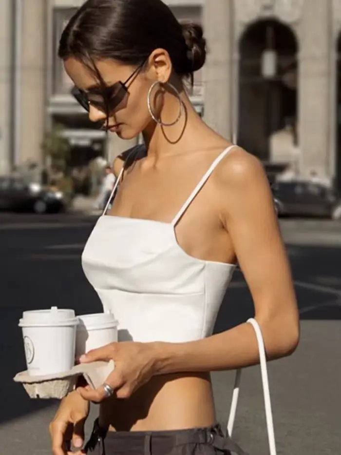 Haut Moulant Sexy à Bretelles Spaghetti et Dos auxpour Femme