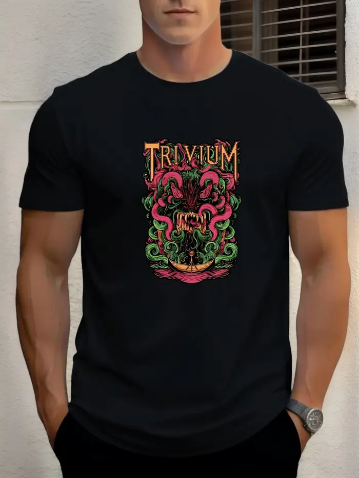 T-shirts pour hommes trivia monster 100 % coton impression graphique été t-shirt col rond décontract