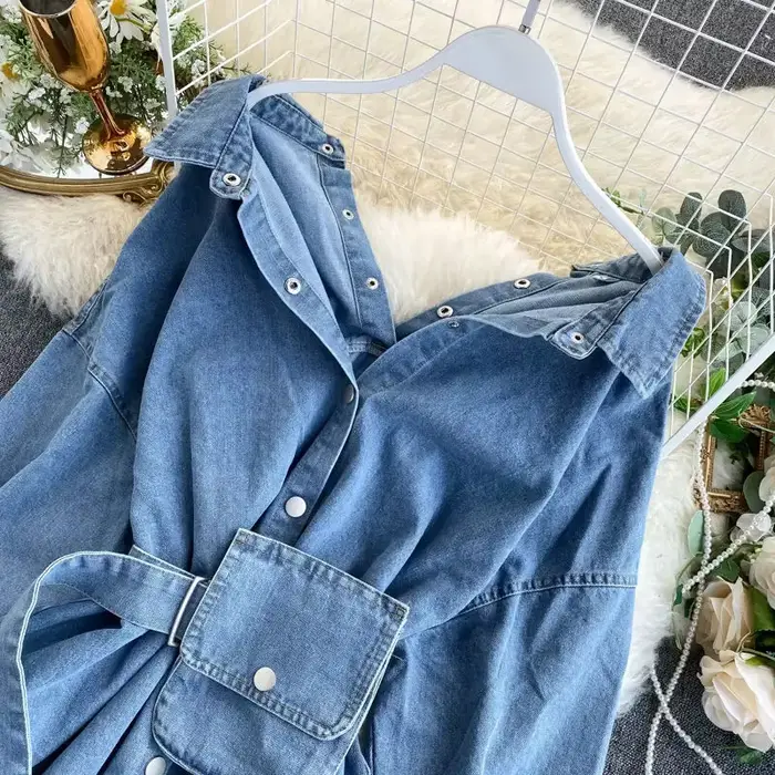Chemises en denim à boutonnage simple pour femmes