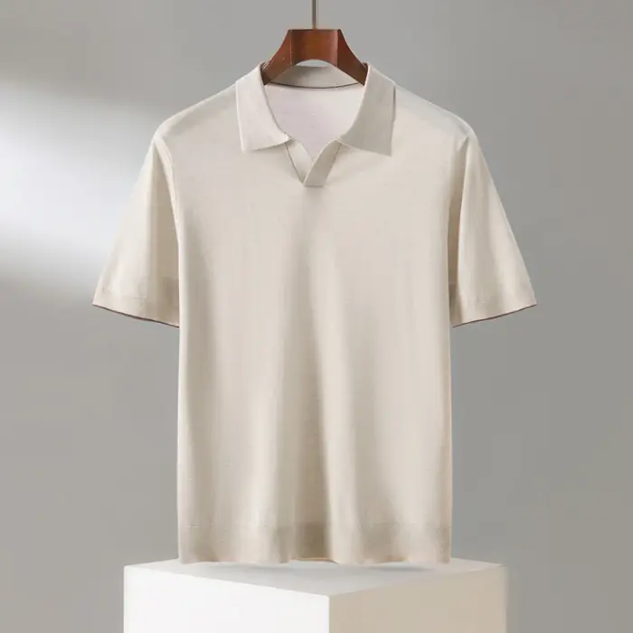 Été 100 Lyocell Tencel tricoté à manches courtes hommes couleur unie col POLO T-shirt avec demi