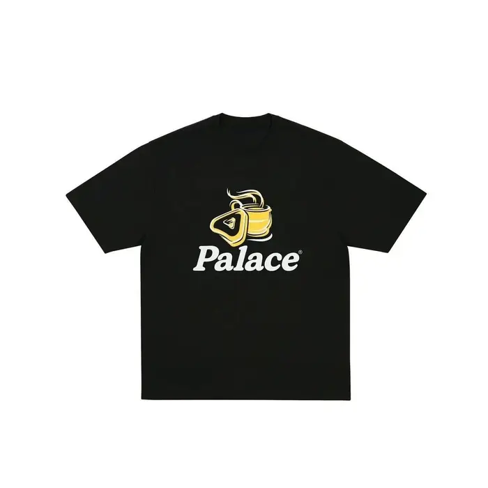 T-shirt unisexe en coton imprimé logo triangle tasse de café jaune Palace