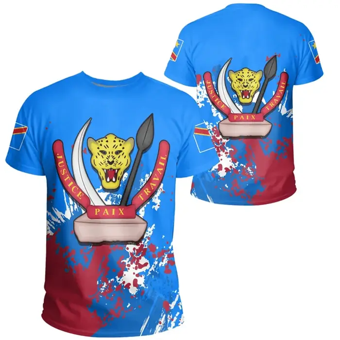 République démocratique du Congo drapeau impression 3D emblème National T-shirt été décontracté col