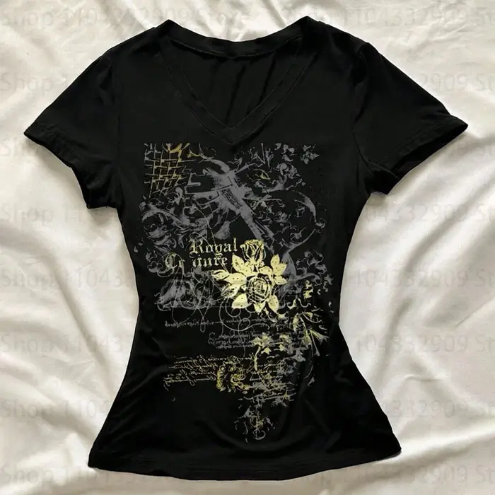 T-shirts et hauts d'été pour filles Emo, style Y2K, esthétique streetwear gothique Harajuku, imprimé