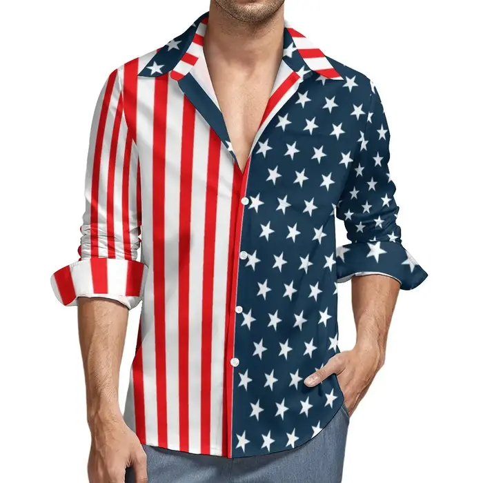 Chemise à manches longues rayée Star Feel pour hommes, imprimé en 3D, États-Unis, mode décontractée,