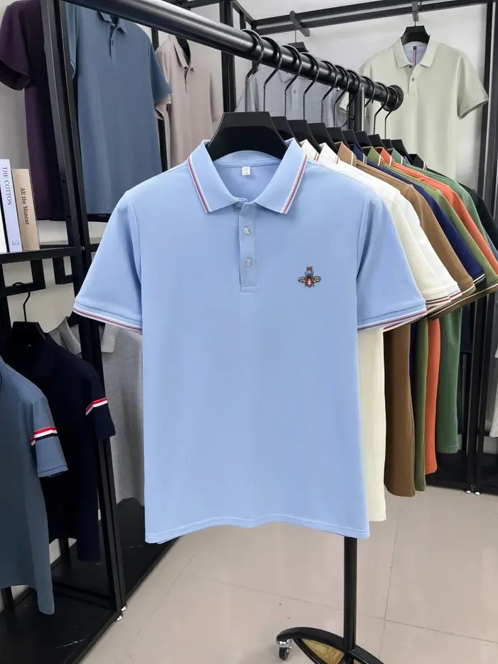 Mode abeille brodé manches courtes polo shirt hommes de luxe haute qualité marque été nouveau modèle confort respirant casual T-shirt